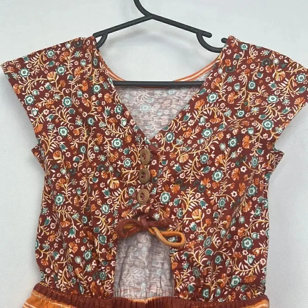 Matilda Jane orange and pink sundown multi print romper size 2